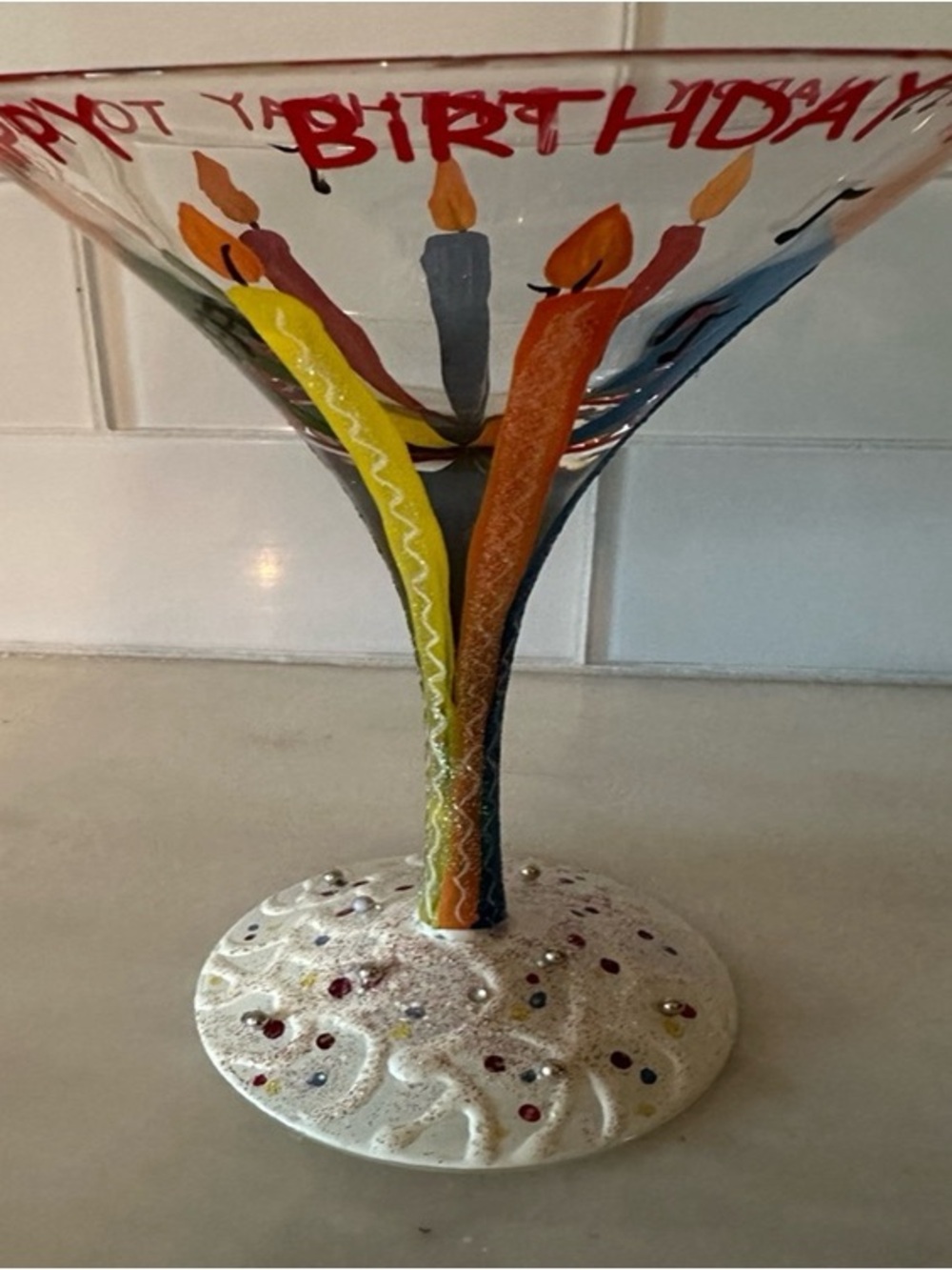 Hand-Painted Birthday Glass Dessert Cup - Multicolor Candles
